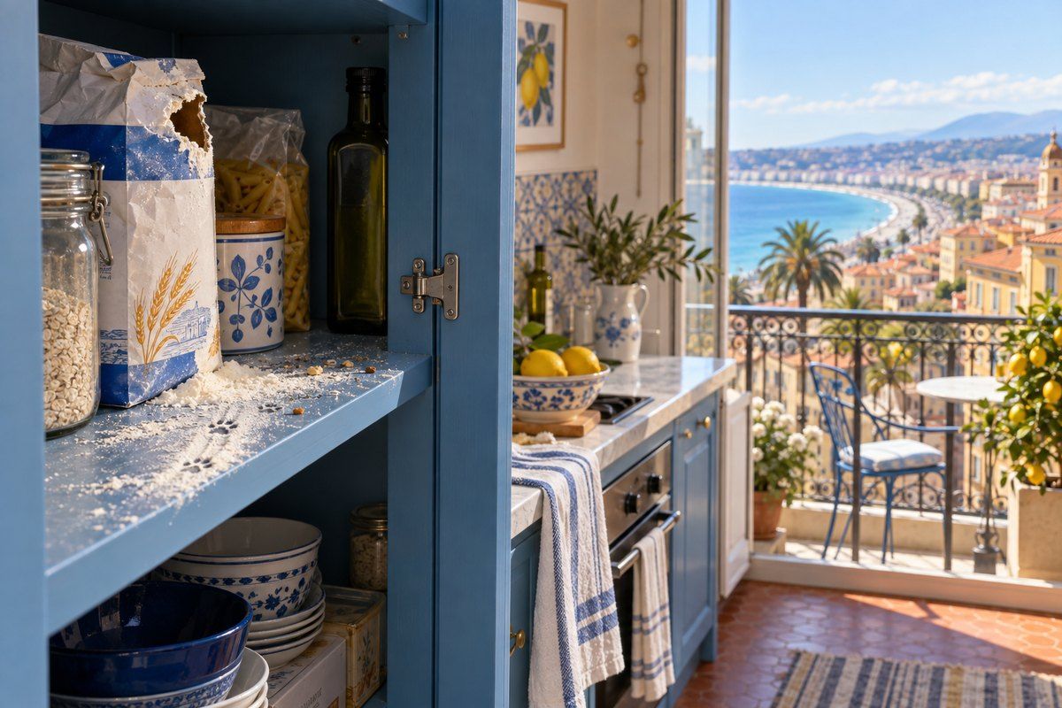 Vérification sous les meubles d'une cuisine niçoise